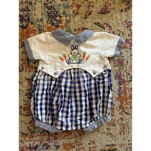 Vintage Bunny Easter Outfit. 6-9 Months Blue Plaid